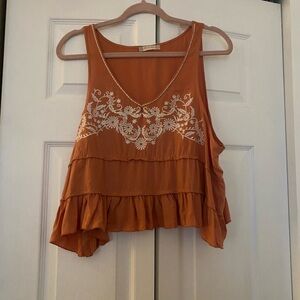 Altar'd State Floral Embroidered Rust Crop Top